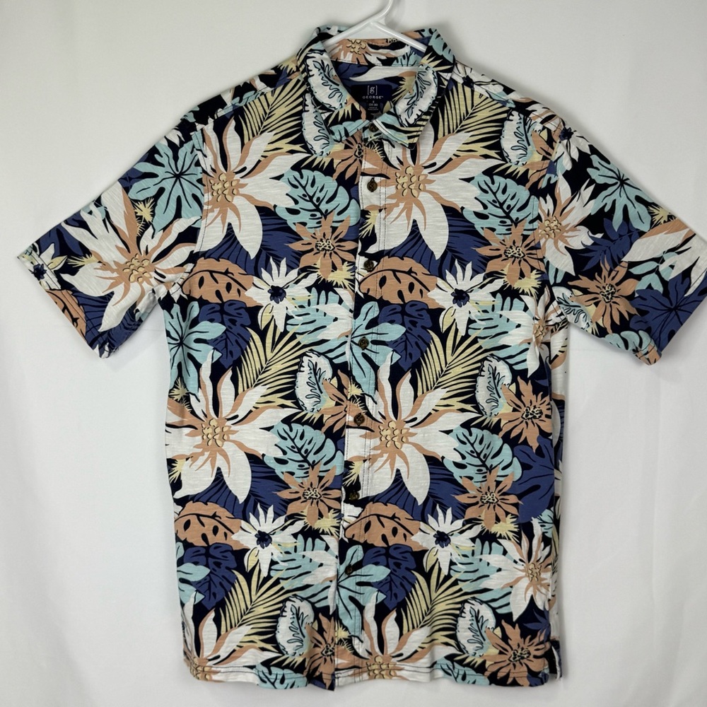 George Men's Hawaiian Tropical Floral Aloha Button Down Shirt Size‎ S Excellent